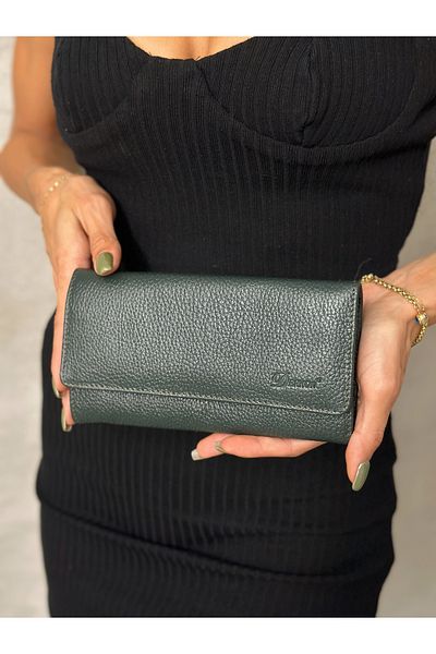 DERKON Green Genuine Leather Women's Wallet with Plenty of Eyelets
