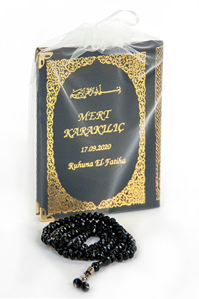 İhvan 50 Adet - Isim Baskılı Ciltli Yasin Kitabı Çanta Boy 128 Sayfa Tesbihli Siyah Renk Mevlit Hediyesi