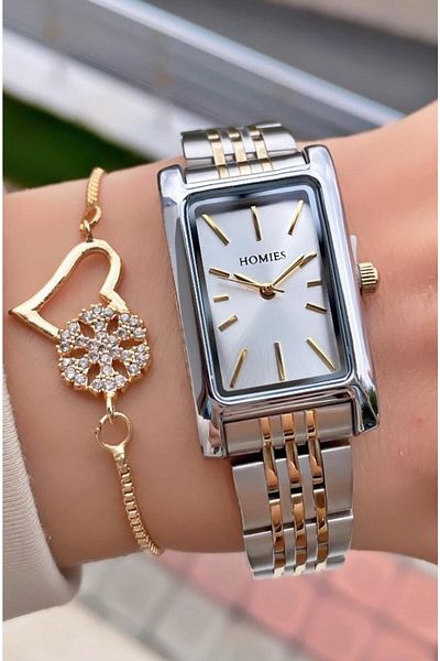 Homies Yellow Silver Color Waterproof Women's Wristwatch - Bracelet 0850Hms 011283
