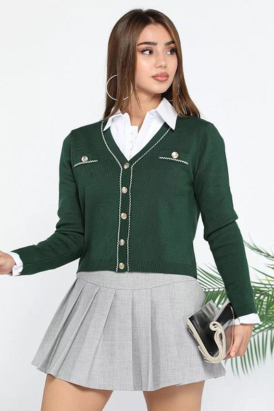 GÜLSELİ Women's Emerald Green Short Knitwear Cardigan