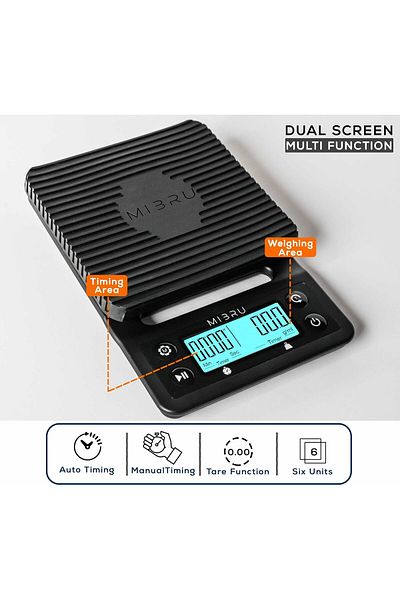 MIBRU Digital Coffee Scale with Timer 3kg Black