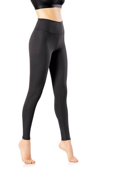 KOTA Women's Black High Waist Gathering Diving Fabric Ribbed Tights 4117