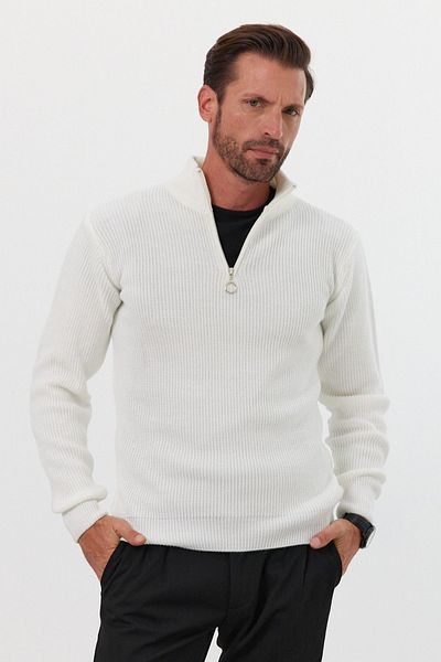 Livio Ferri Men's Half Zippered Stand Collar Thick Sweater Knitwear
