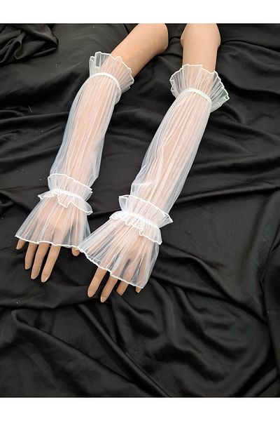 es moda shop Ester pleated long tulle sleeves white
