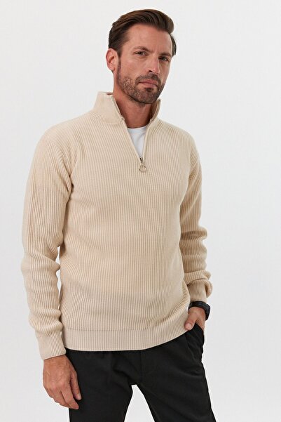 Livio Ferri Men's Half Zippered Stand Collar Thick Sweater Knitwear