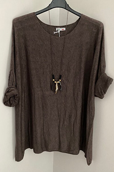 AYASOFYA OTANTIK Καφέ Πλεκτό Μπλουζάκι με Αξεσουάρ - Φαρδύ Πλεκτό Μπλουζάκι μ...