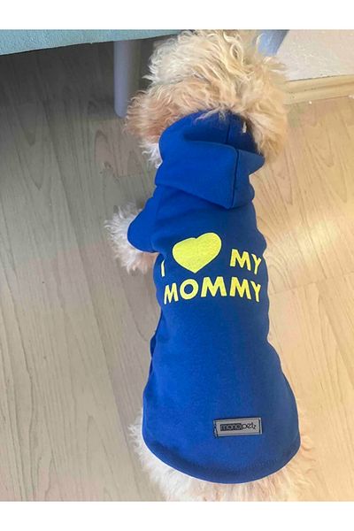 Monopetz Hooded Sweatshirt Dog And Cat Outfit Baby Blue I Love Mommy