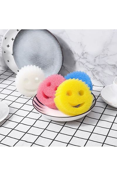 KuantumHome 2-pack Smiling Face Sponge - Absorbent and Non-slip Suction Cup, for Kitchen and Bathroom