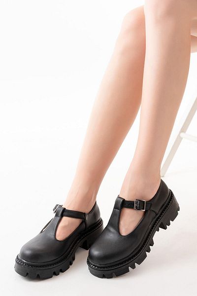 Aymood 868-757 Loafer zilnic cu talpă înaltă neagră