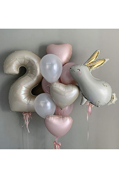 Çemrek Süs Parti Pale Pink Beige 2 Year Old Foil Balloon Set of 12