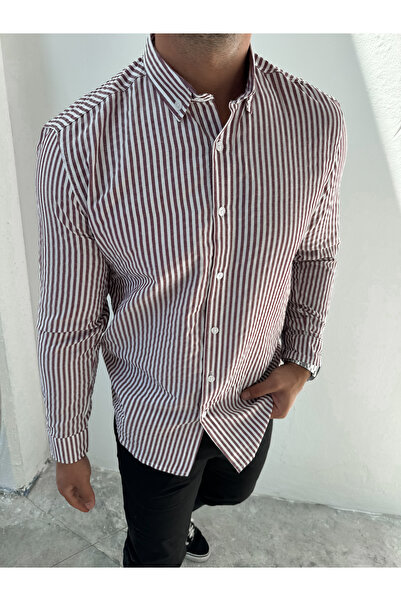 King Brothers Men's - Thick Burgundy Striped, Full Fit, Long Sleeve Shirt