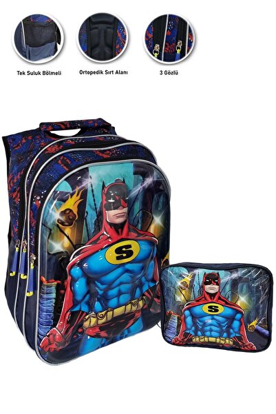 Mashotrend Embossed Super Batman Schoolbag + Nutrition Batman Bag Primary Sch...