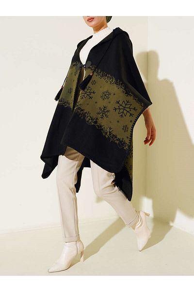 Lavanta Tekstil Patterned Hooded Poncho