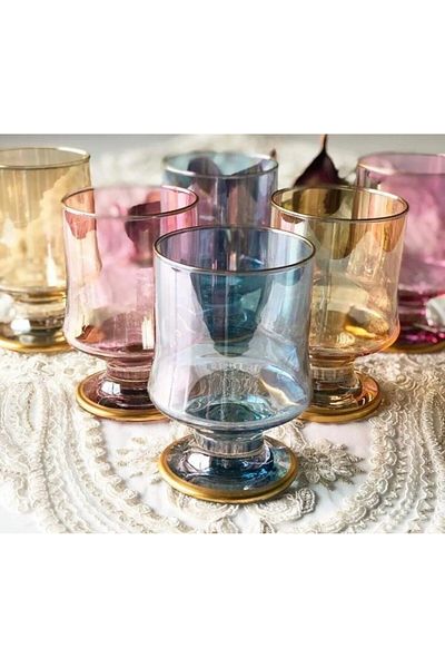 adana avm Hand Decorated 6-Piece Glass Magnolia Glass Cup, 6-Piece Dessert Cup