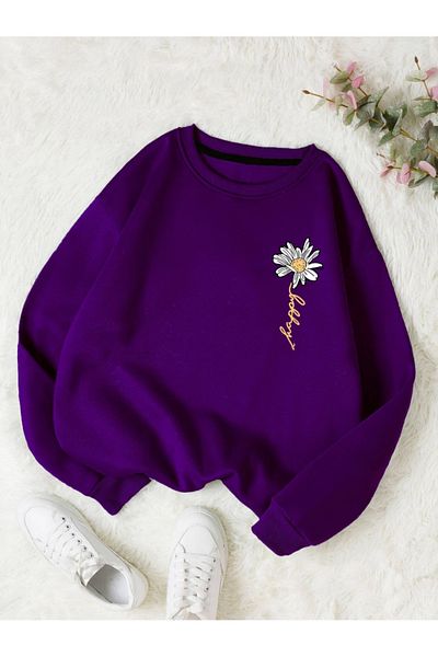 Revasser Γυναικείο φούτερ HAPPY Daisy Colorful Oversize βαμβακερό - Crew Neck