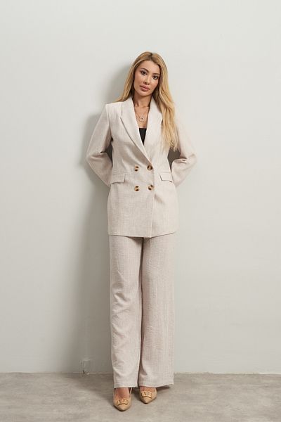 Rabia Çelik High Waist Ecru Glitter Striped Fabric - Pants and Jacket Set