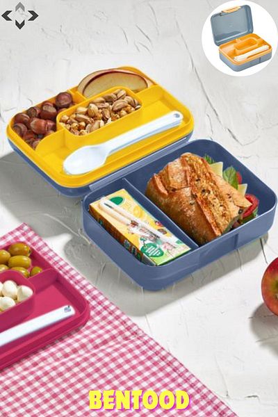 LİGROUND Gray & Blue 2-Layer 5-Compartment Bentood Lunch Box - Lockable Lid, Multi-Purpose Food Storage Container