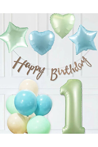 Çemrek Süs Parti مجموعة بالونات من رقائق الفويل باللون الأزرق والأخضر النعناع...