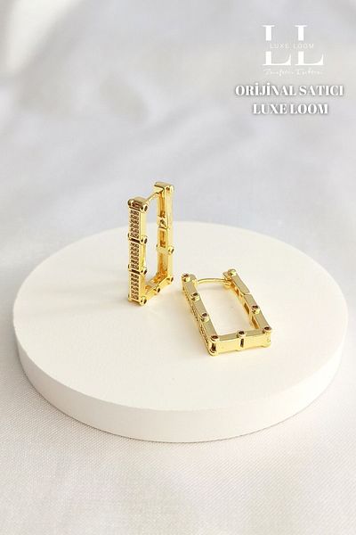 Luxe Loom Gold Color Leyla - Rectangular Edge Detailed Women's Earrings