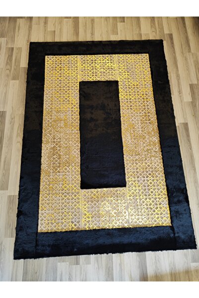 KuzeyCarpet siyah, lazer kesimli peluş halı