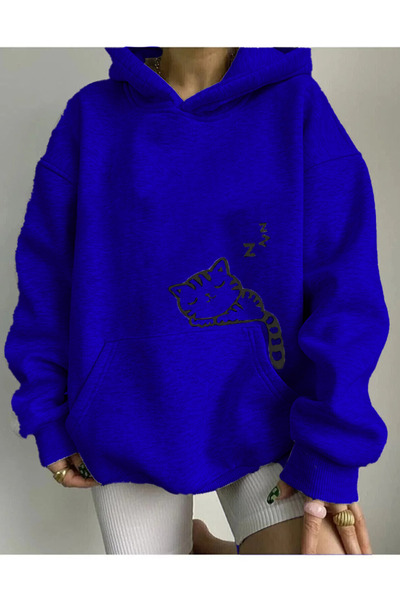 NEW MODA Φούτερ με κουκούλα με στάμπα Cat on the Pocket