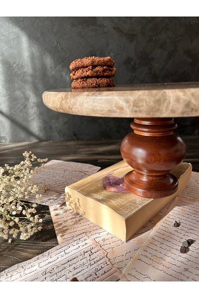 İDAY HOME Marble Presentation Holder Emparador Decorative Wooden Leg