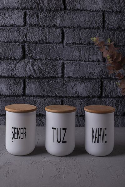Karçiçeği Home Luxury Kitchen Set of 3 - Matte White Glass, Tea/Coffee/Salt, 1000ml
