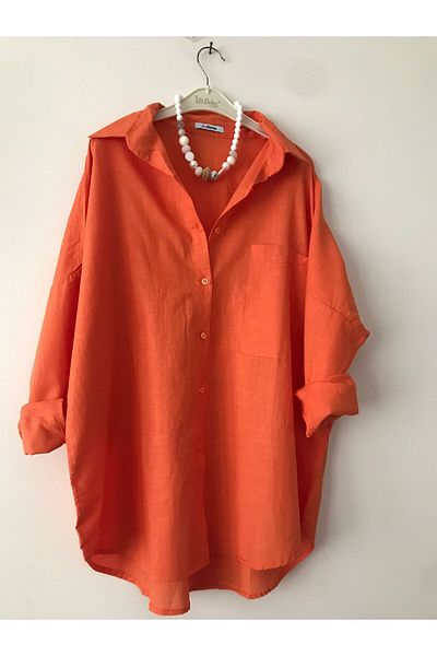 HC Boutique Cămașă oversize din in - Buzunar mare unic, model nou