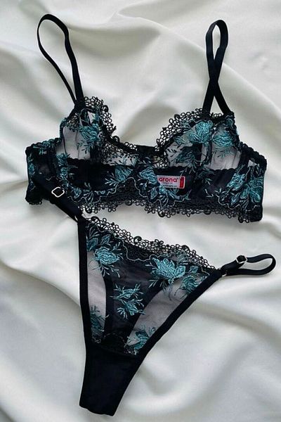 Moldina Γυναικείο Σετ Σουτιέν Μαύρο Πράσινο Floral Underwire