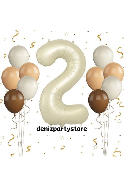 Deniz Party Store CREAM 2 AGE FOIL 4 SEA SAND 4 TEN 2 BROWN BALLON SET
