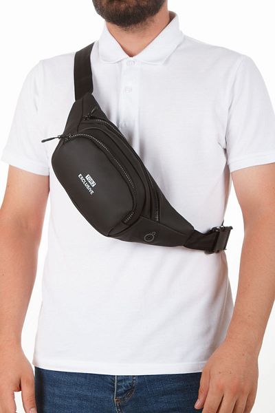 Torz Unisex Black Casual Waist Bag Vegan Leather Cross Shoulder Bag with Headphone Outlet Waterproof Fabric