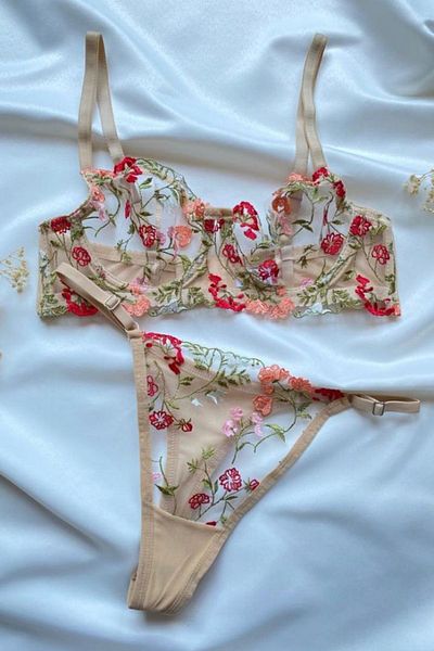 Moldina Γυναικείο Σετ Σουτιέν Μπεζ Κόκκινο Floral Underwire