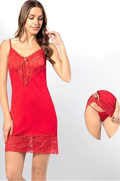 Moldina Cămașă de noapte cu dantelă roșie pentru femei