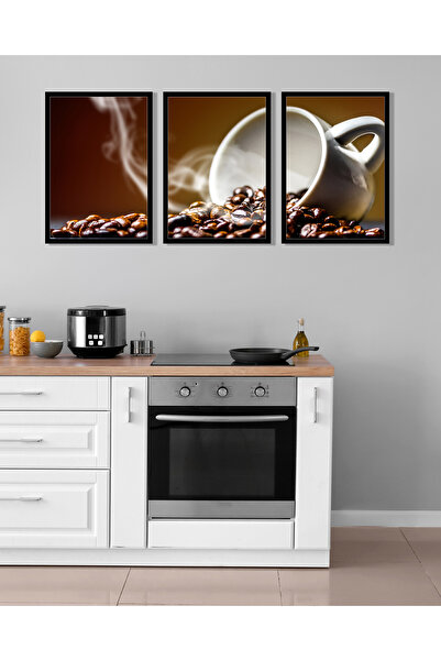 bestablo 3 piese de sticlă de cafea, tablou din lemn cu rama, decor pentru ca...