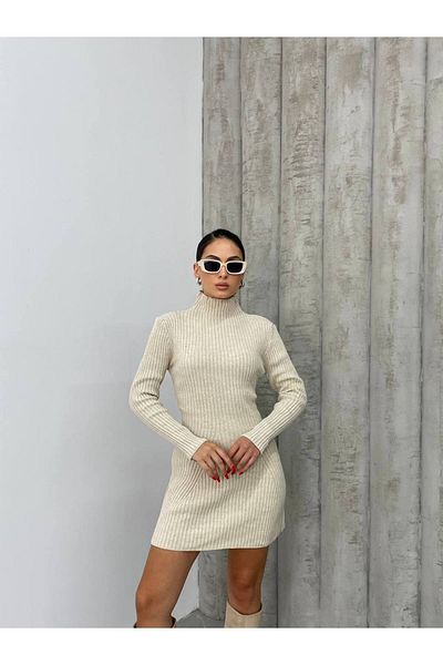 Bak'ap Rochie mini din tricotaje premium - guler vertical, tendință virală, șezut în talie