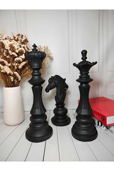 Genel Markalar Şah Vezir At Siyah Satranç Takımı(3'lü) Biblo (urun Ölçüleri Açıklama Kısmındadır.)