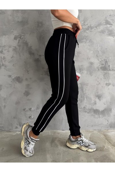 MİSPİER Pantaloni negri pentru femei, cu talie elastică, din modal