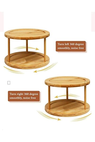MODA OZY İki Katlı Bambu Döner Stand  360 Derece Dönebilen Düzenleyici Bahara...