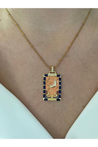Pinery Jewels نمط نجمة القمر - قلادة ذهبية للنساء من الفولاذ المقاوم للصدأ، س...