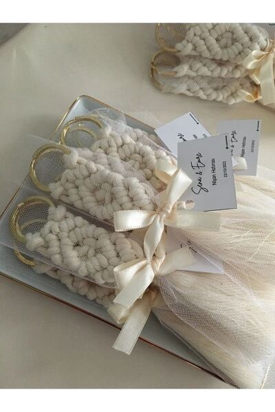 Larmina Decoration Makrome Anahtarlık 20 Adet Kurdeleli Söz Nişan Düğün Kına ...