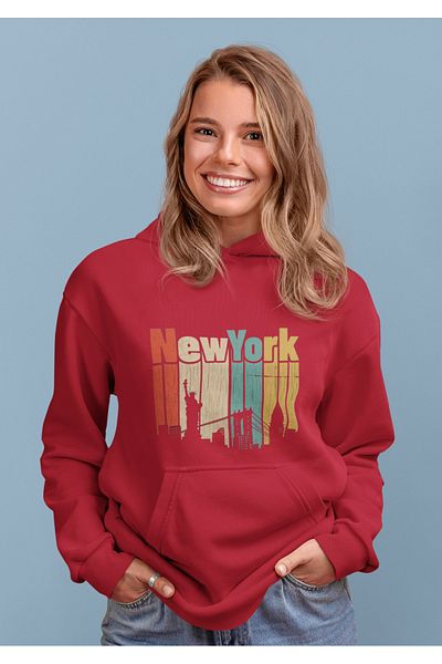 MAD COLLECTİON Unisex New York Hooded Printed Sweatshirt