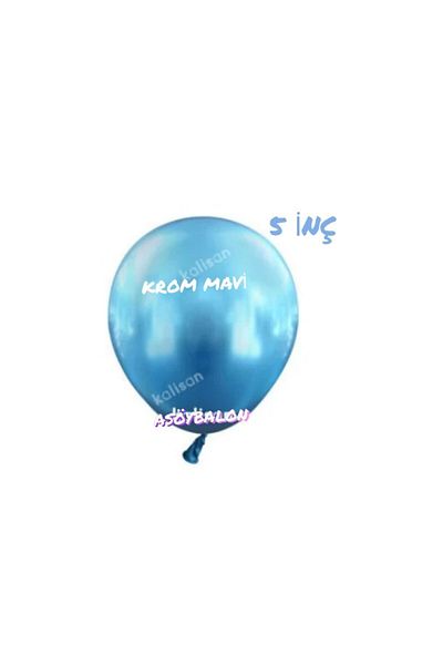 asöy 5 Inch Chrome Blue Shiny Balloon - 10 Pieces Small Size