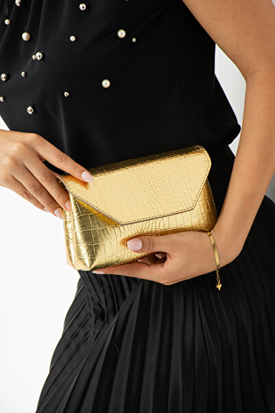 İAMBTŞY Kadınlar için Moda Mini Altın Timsah Desenli Çapraz Çanta, Retro ve Ç...