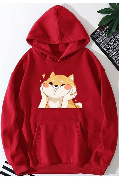 MAD COLLECTİON УНИСЕКС СУИТШЪР С КАЧУЛКА И СЛАДЪК ПРИНТ НА ​​КОТКА