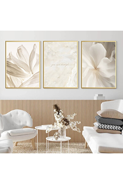 Linacci Üçlü Gold Metal Çerçeveli Soft Fenomen Moda Cam Tablo Seti