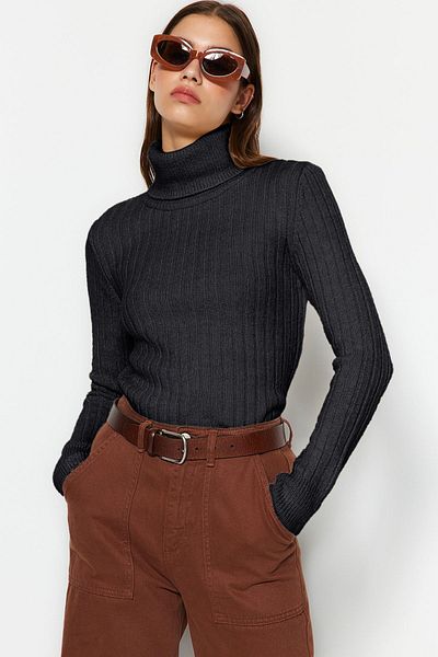 Trendyol Collection Basic Knitwear Sweater - Dark Anthracite, Soft Texture TWOAW20FV0133