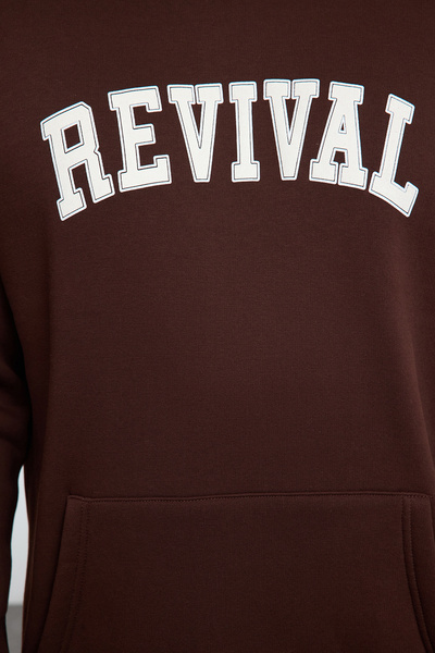 Trendyol Collection Unisex velká oversize fleecová bavlněná mikina – hnědá, potištěná Tmnaw24ao00021