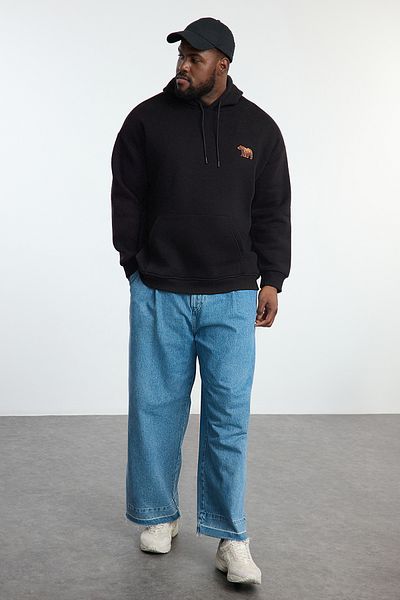 Trendyol Collection Plus Size Black Oversize/Wide Cut Hooded Fleece Inside Sweatshirt Tmnaw25Ao00005