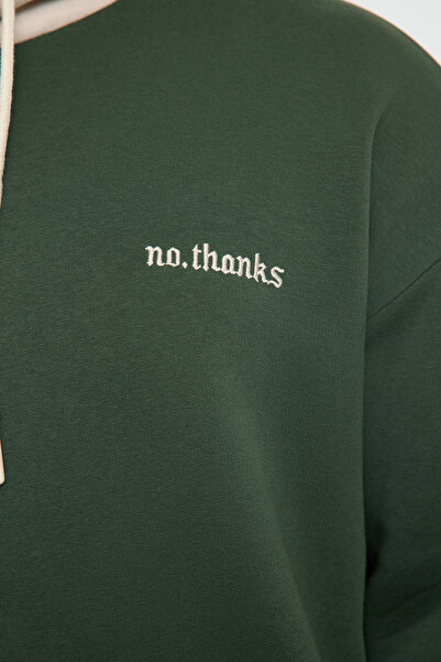 Trendyol Collection Khaki Color Block, Fleece, Wide Cut Large Size Sweatshirt - Tmnaw25Ao00035