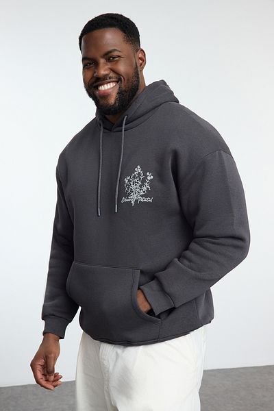 Trendyol Collection Plus Size Anthracite Oversize/Wide Cut Hooded Fleece Inside Sweatshirt Tmnaw25Ao00008